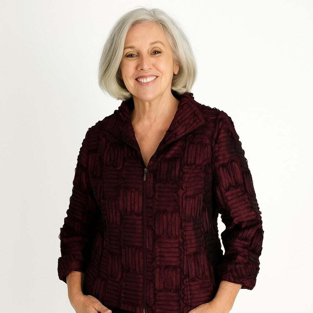 Samuel Dong Burgundy Blazer Geometric Raw Ribbon Detail Size Large Statement